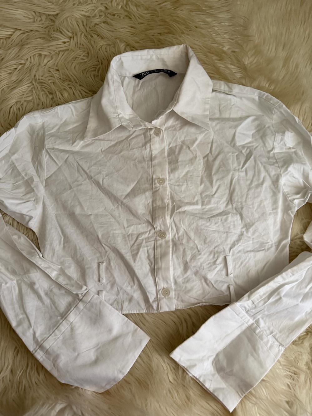 ZARA White Cropped Button-Down Shirt